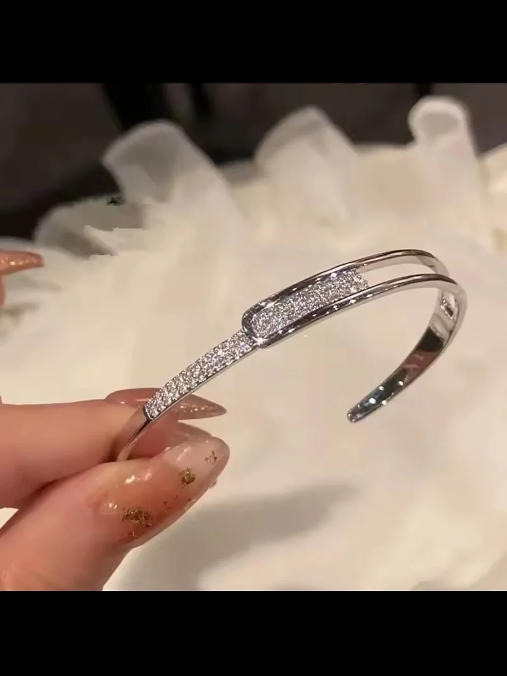 Silver Crystal Pave Open Cuff Bracelet - Women's Accessories